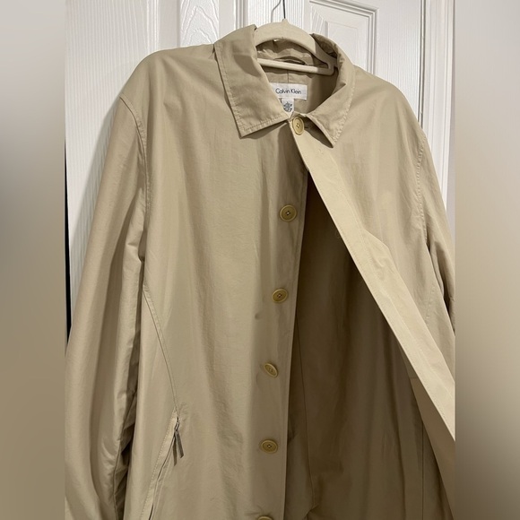 Scandi Calvin Klein Khaki Beige Trench Coat Size Large - Picture 6 of 7
